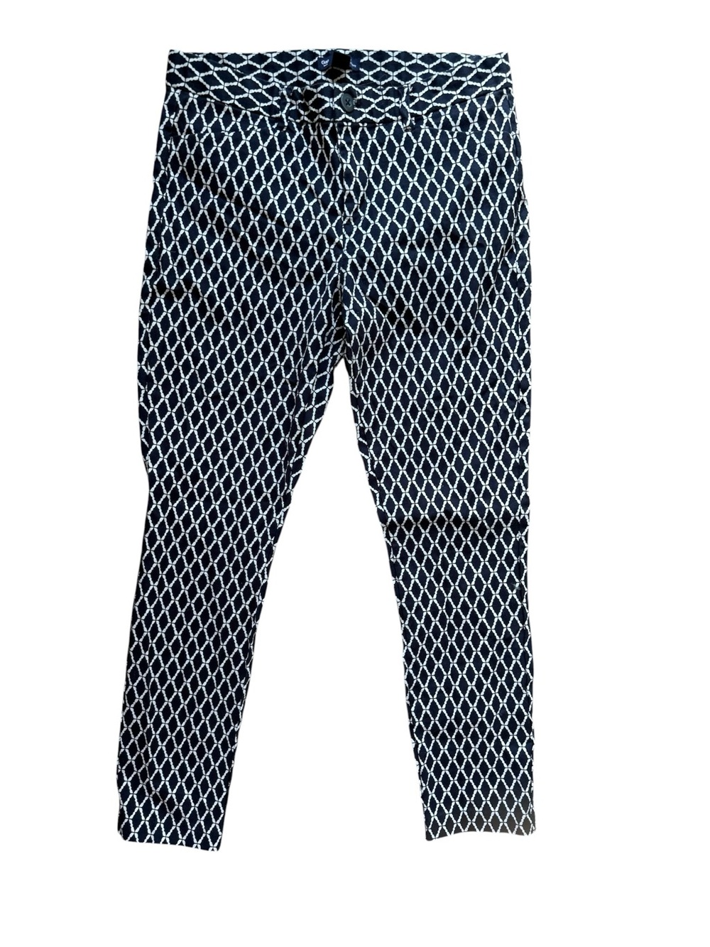Gap Slim City Office Trouser Pants 2R Blue White Geometric Print Career Office